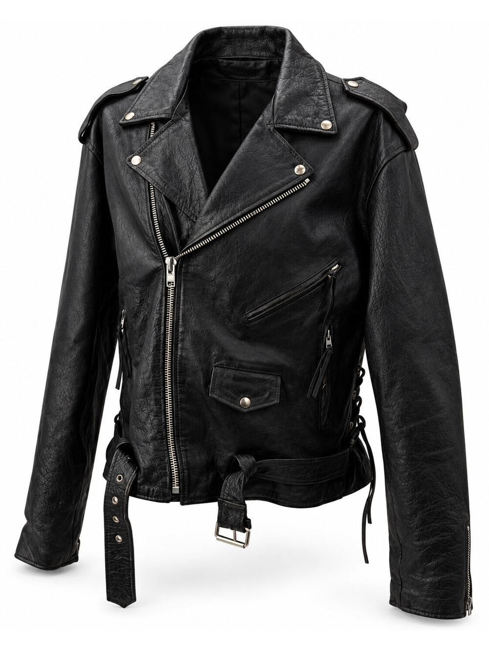VTG Custom Black Leather Motorcycle Biker Jacket Mens 2XL Harley Davidson Patch